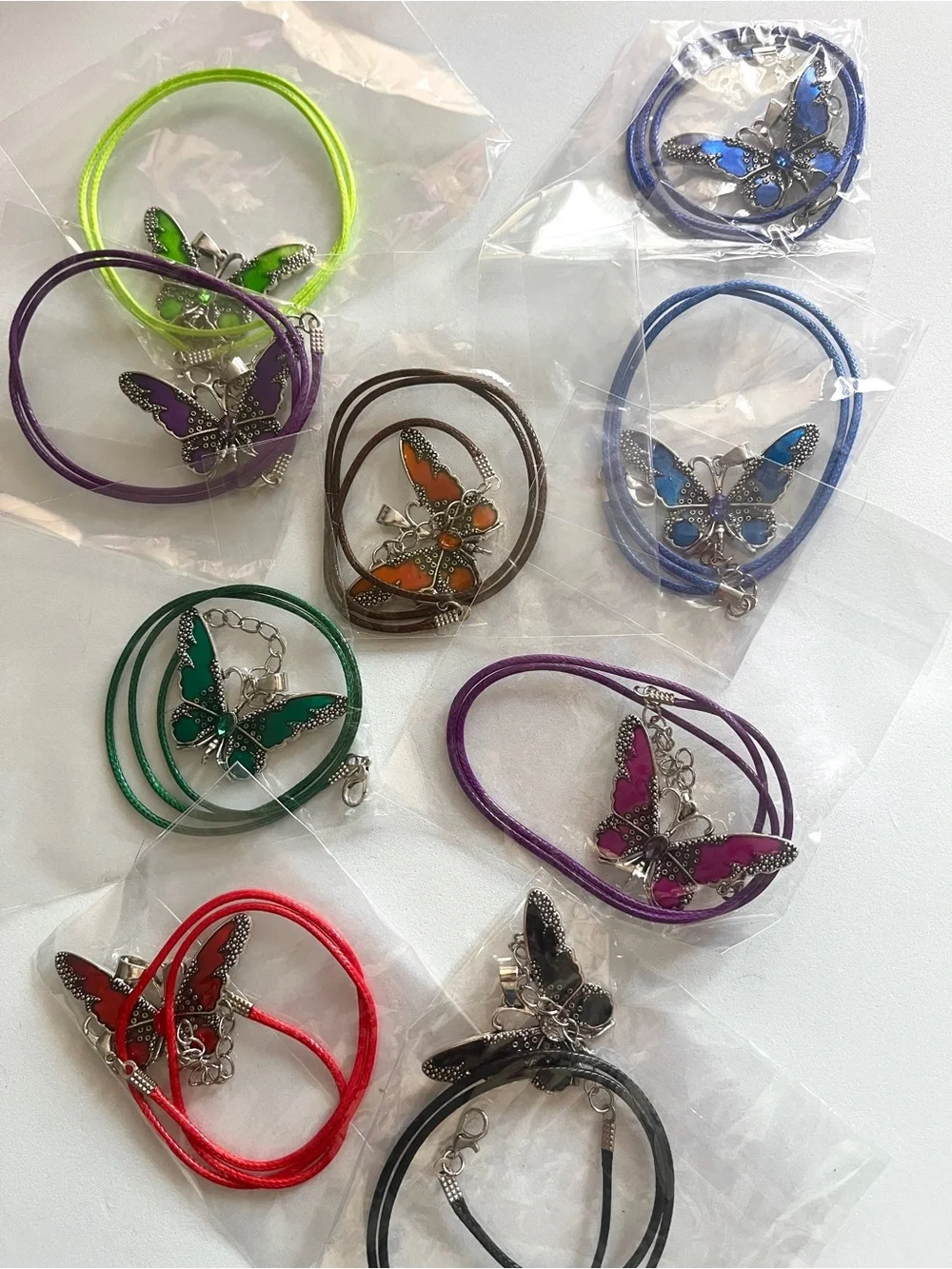 9 Butterfly Pendant Necklace Set - Assorted Colors- Fun! New!